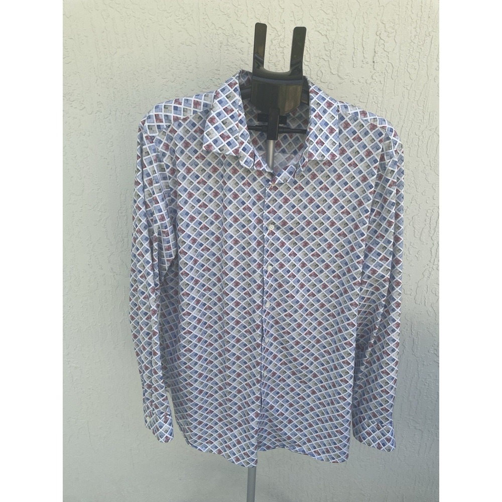 Bugatchi Shirt Mens 2XL Long Sleeves Geometric 8 Way Stretch Performance‎
